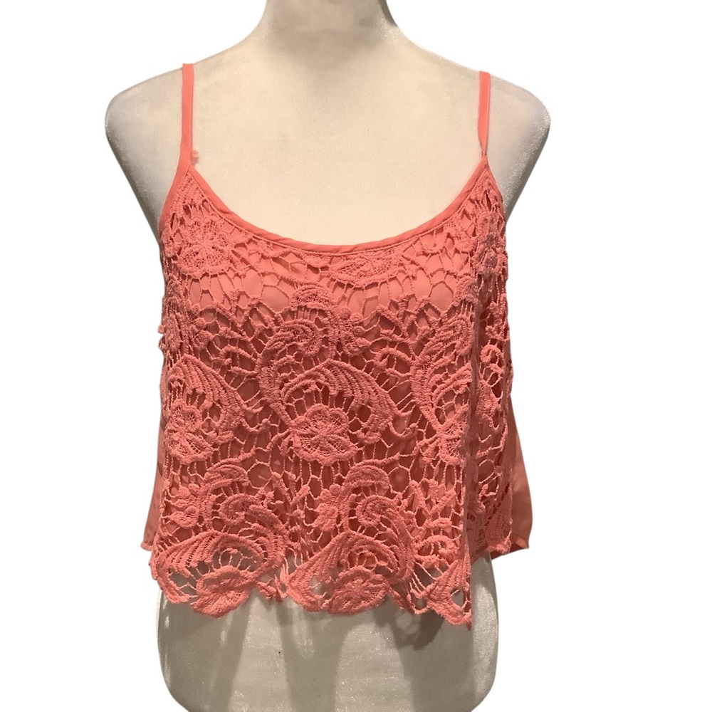 PacSun LA Hearts Coral Colored Lace Crop Top W/Open Back WORN ONCE